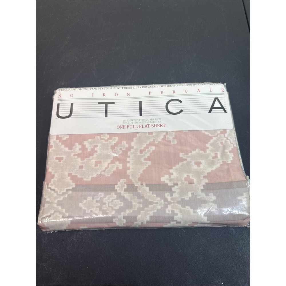 Vintage Utica‎ Grand Illusions Full Flat Sheet NOS Pink USA 180 Thread